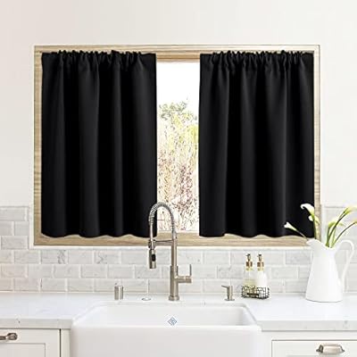 RYB HOME RV Camper Door Window Curtains -Blackout Privacy Curtains & Drapes for Bathroom Bedroom Kitchen Portable Travel Trailer Small Window Decor, W 34 x L 24, Black, 2 Panels