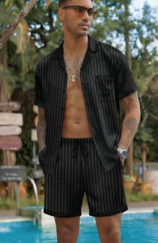 Image of Ekouaer Mens Satin Pajamas Set Button-Down Short /Long Sleeve Shirt Top Soft Silk Sleepwear Loose Pocket Pant Loungewear