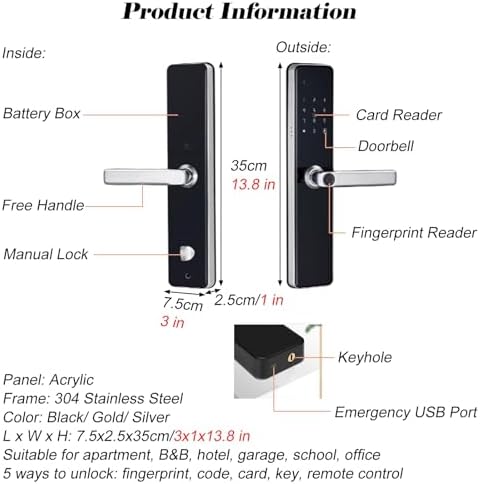 Finrprint Smart Door Lock with Alarm - Keyless Entry Handle, Doell Compatible, Magnetic Card & Key, Ideal for Apartments & Homes, Enhanced Security Solution