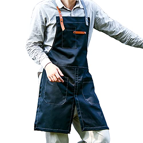 Delantal Profesional, Ideal Para Cocina, Barbacoa, Cocina, Chef Y Parrilla | Totalmente Ajustable Para Un Ajuste Perfecto Y Comodidad + Bolsillos,Negro,Large Cover