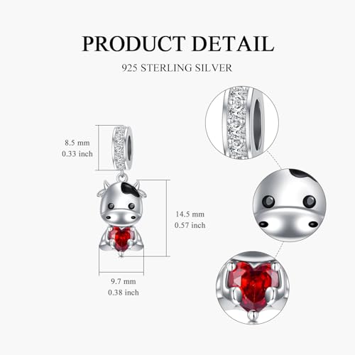 Abalorio de vaca de plata 925 ROMANTICWORK con piedra natal para pulsera elegante 4