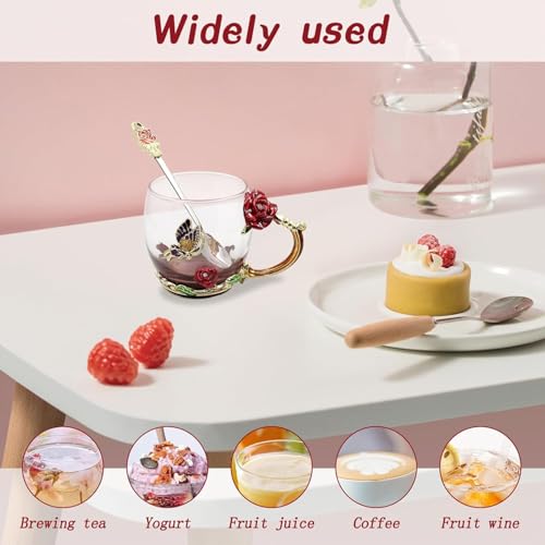 Image of 1PCS Enamels Butterfly Flower Tea Cup, Glass Coffee Mugs with Spoon, Gifts for Birthday Valentines Mothers Day Graduation Christmas, Presents for Women Wife Mom Girls Teacher Friends, 350 ml