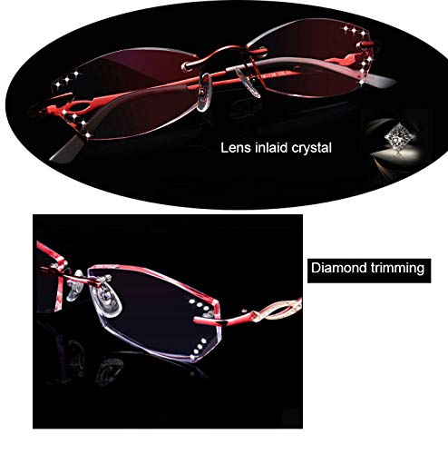 CLOUD Lesebrille Diamond Cut Edge Rahmenlos Ultra Light Anti-Fatigue/Damenmode HD Anti-Blue Lesebrille - 6 Dioptrien Red Wine- 3.5
