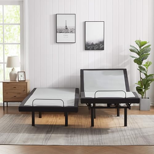 Image of Nestl Split King Adjustable Bed Frame with Massage and Wireless Remote, Electric Base with Head and Foot Incline, Zero Gravity, USB Ports, Under Bed LED, No Box Spring Needed