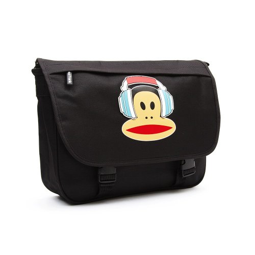 Paul Frank Julius the Monkey Headphone Design Messenger Shoulder School Travel Bag (Black)