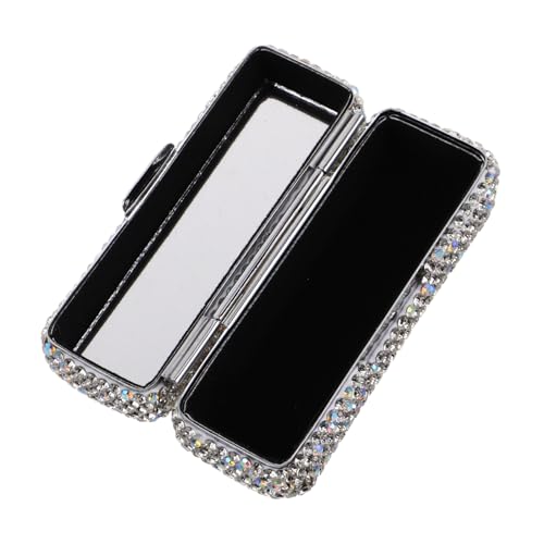 Caja de pintalabios Estuche de Maquillaje Caja para labiales Labial Compacto Labial de Viaje Porta pintalabios con Espejo Caso de lápiz Labial de Las Mujeres pedrería Silver FRCOLOR