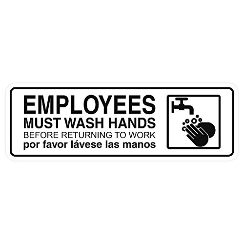 Standard Employees Must Wash Hands Door/Wall Sign - White - Small