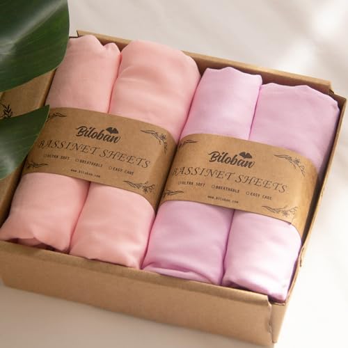 Bassinet Sheets 4 Pack Fit for Airclub, BIERUM, AMKE 3 in 1 Baby Bassinet, Besrey, Bellababy, Miclassic, Milliard and GoFirst Bedside Sleeper, Ultra Soft & Skin-Friendly, Pink and Violet