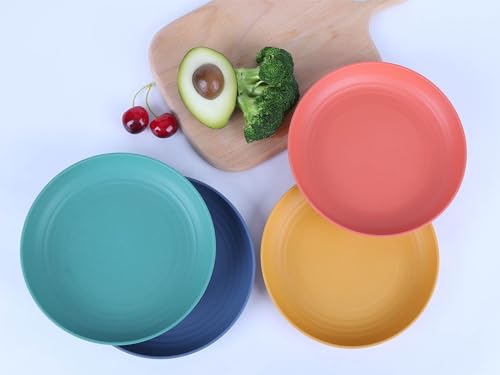 Image of 7.8 Inches Unbreakable Wheat Straw Plates - Reusable Plate Dinner Set - Dishwasher & Microwave Safe - Healthy, BPA Free & Eco-Friendly (7.8 Inches /6 Color H)