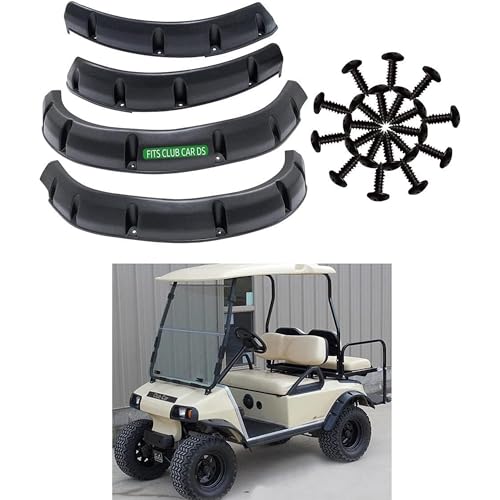 Huskey 4PCS Golf Cart Fender Flares W/Black Self-Taping Screws for Club Car DS 1993 & Up G/E Models,3-4 Inches Wide, Constructed of Impact-Resistant ABS plastic,for Lifted Golf Cart W/Offroad Tires