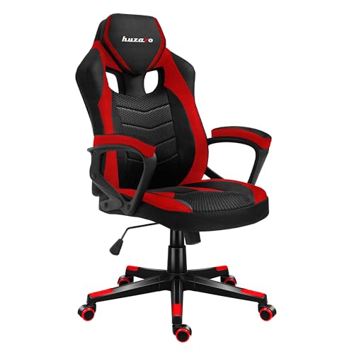 huzaro Force 2.5 Red Mesh - Gaming Stuhl Bürostuhl Computerstuhl PC Chair Ergonomischer - Zocker Gamer - Höhenverstellbar drehbar mit Wippfunktion - bis 140 kg - Stoff - Schwarz Rot