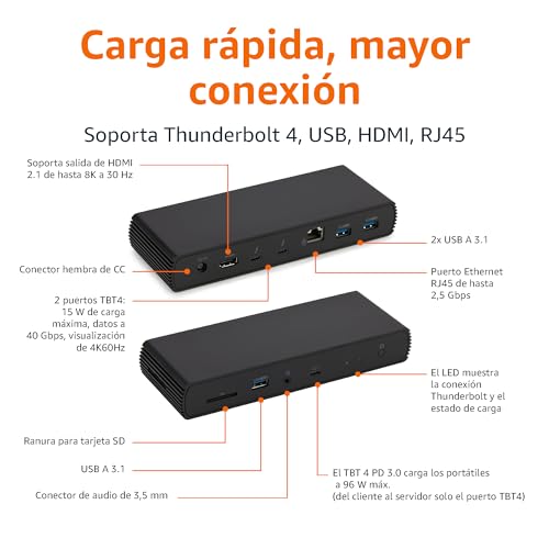 Estación de acoplamiento Thunderbolt 4 compatible con USB4 Pro y RJ45 2
