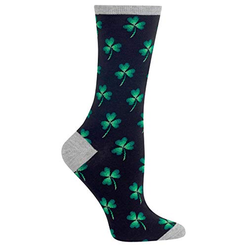 Hot Sox Womens Clover Crew Socks, Womens Shoe Size 4-10.5, Black