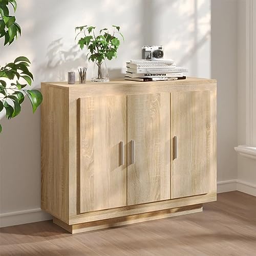 IKAYAA Aparador Salon Moderno con 3 Puerta, Bueffet para salón, Aparador de Cocina, Armario Auxiliar, para Dormitorio Entrada 92x35x75 cm Roble Sonoma