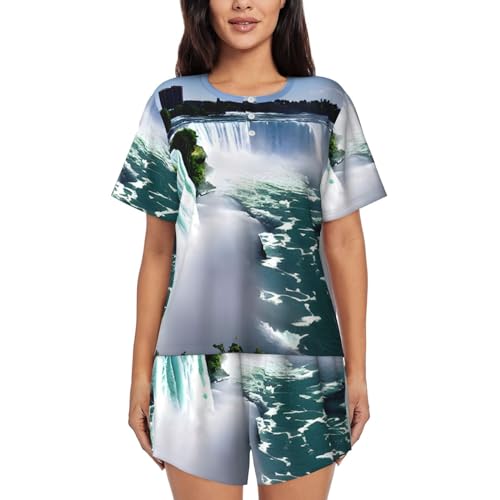 Pyjama 2 pièces femme ensemble short et haut manches courtes col rond Niagara