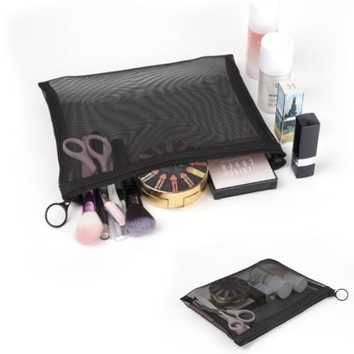Image of Patu Zipper Mesh Bags, Size L / A5, 5 Pieces, Beauty Makeup Cosmetic Accessories Organizer, Travel Toiletry Kit Set Storage Pouch, Black