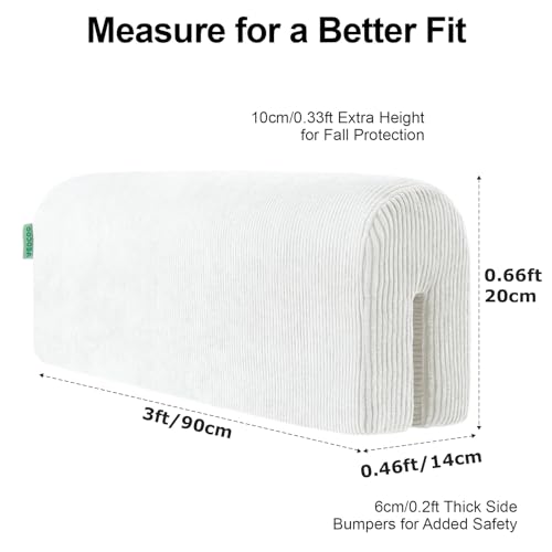 Image of AEOCOO Bed Bumpers for Toddlers, Size 3 Ft, Toddler Bed Rail Bumper Protector for Loft Beds & Bunk Beds, Bed Rail Height Extender Bed Guardrail, Anti-Bump | Fall Prevention, White