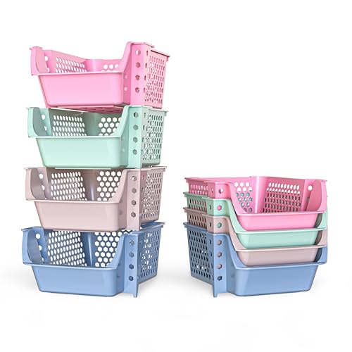 Skywin TidyFriend Stackable Storage Bins for Pantry, 4 Pack Stackable Bins For Organizing Food, Kitchen, and Bathroom Essentials (Multi)