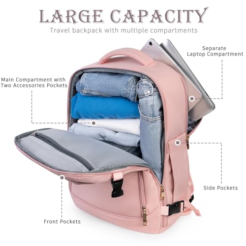 Image of Rinlist Travel Backpack, Large Backpack for Men Women, Flight-approved Carry-on Backpack, 40L Personal Item Travel Backpack, Travel Essentials, Pink