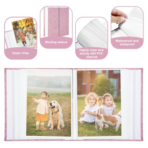 HoneyTolly Photo Album 4x6 100 Pockets for Wedding Gifts, Linen Hardcover Memory Book, Slip-in Picture Albums for for Wedding, Family, Anniversary, Baby, Vacation Pictures