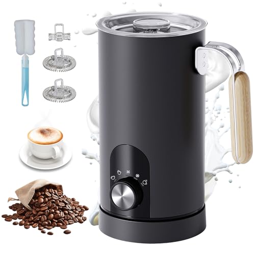 5 in 1 Electric Milk Frother Automatic Hot & Cold Foam Maker Auto Shut-Off Milk Warmer Silent Operation Fast Frothers with Comfortable Handle for Cappuccino, Hot Chocolate (Black)