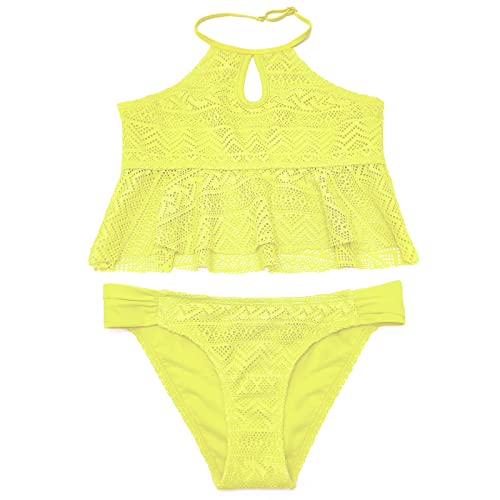 Image of SHEKINI Girls Bathing Suit Ruffles Flounce Swimsuit Crochet Two Piece Bikini Set