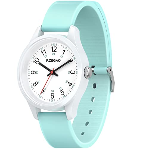 F.ZEGAO 100M Waterproof Watches for Women Easy Read Simple Nurse Watch with Second Hand Ladies Watches with Soft Green Silicone Band for Swimming 40mm Diameter