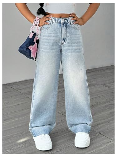 Floerns Girl's Casual Straight Leg Jeans Elastic Waist Streetwear Denim Pants2