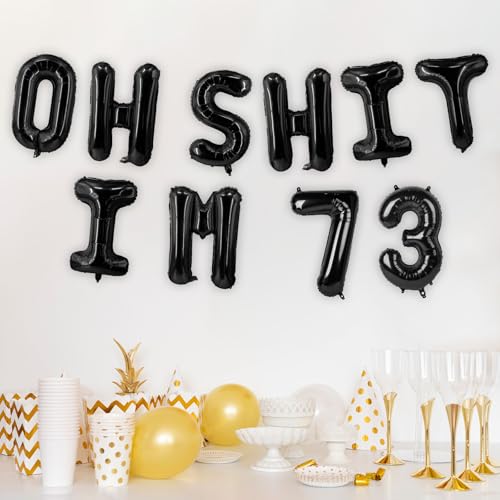 Image of Oh I'm 73! Latex Balloons 16 Inch Black Hallo Seventy Three Cheers to 73 Years Old Theme Decor for Man Woman Happy 73rd Birthday Party Photo Studio Prop Flag Decorations Favors Supplies