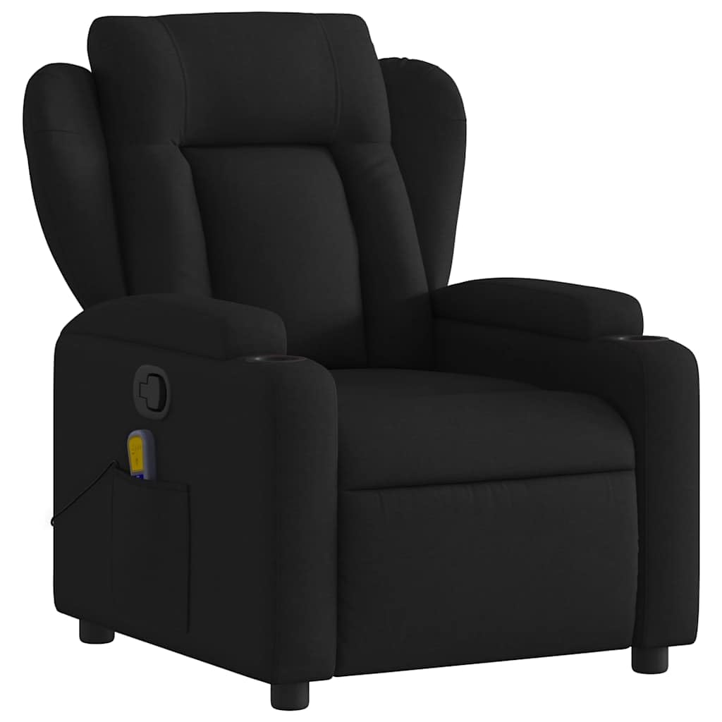 Sillón de relax de masaje de tela negra con 6 puntos de masaje vibratorio, función reclinable manual hasta 135 grados, sillón acolchado transpirable con reposabrazos