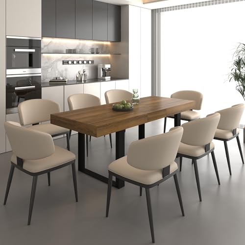 Image of 78.74 inch Extendable Dining Table for 6 8 10 Person, Farmhouse Expandable Dining Table Large Rectangle Wooden Expanding Table with Black Legs for Kitchen Dining Room Conference Small Space, Brown