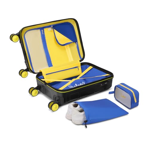 Image of Skybags Whistle Podu Cabin Trolley Bag 55cm | Small | Hard Luggage | Official CSK Edition 8-Wheel Suitcase | TSA Lock with Anti-Theft Zipper | Polycarbonate | 3 Years Warranty - Unisex (Jet Black)