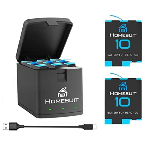 Homesuit Hero 11/10/9 Akku (2×1800mAh) und 3-Kanal LED USB Hero 10/9 ladegerät für Gopro Hero 10/9, Hero 10/9 Black (voll kompatibel mit Original) Cover