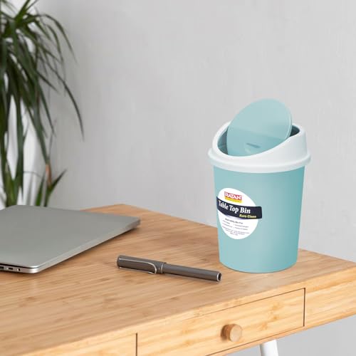 Image of RATAN PLASTICWARE Euro Clean Table Top Small Mini Dustbin with Swing Lid for Study Table, Desk, Kitchen Sink, Car, Kids Room| Compact and Stylish Waste Storage Garbage Bin - 1.5 Litre, Sky Blue