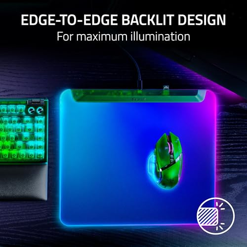 Image of Razer Firefly V2 Pro Fully Illuminated RGB Gaming Mouse Mat: Backlit Design - 15 Zone Chroma Lighting - USB 2.0 Port - Detachable USB Type C Cable - Micro Textured Surface - Anti Slip Base