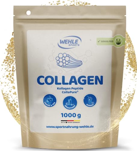 Collagen Pulver 1 kg – Kollagenhydrolysat Peptide Typ I, II & III – Geschmacksneutrales Eiweißpulver – Made in Germany – Wehle Sports (1000g (1er Pack)) - Verpackung kann variieren.