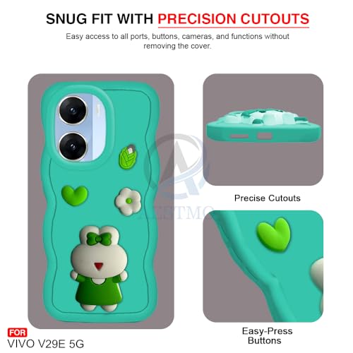 Image of AESTMO Back Case Cover for Vivo V29E 5G | 3D Cute Fun Cartoon Characters | Anti Slip Grip Cute Wave Curly Frame Shape | Full Body Protection Back Cover for Vivo V29E 5G (Green)