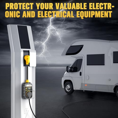 Image of GEARGO RV Surge Protectors 30 Amp, 12000 Joules RV Circuit Analyzer, IP68 Surge Voltage Protection, RV Adapter Plug for Camper (Yellow)