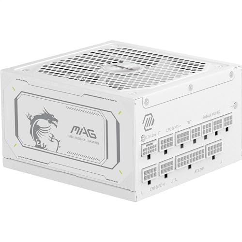 MSI mag A1000GL PCIE5, Fuente de alimentación, 1000W, 80 Plus Gold, ATX 3.1, Soporte GPU PCIe 5.1, Fuente de alimentación ATX, Cable Plano, Blanca