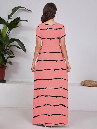 Image of DEARCASE Maxi Dress for Women Short Sleeve Casual Summer Loose Plain Comfy Long Dresses with Pockets