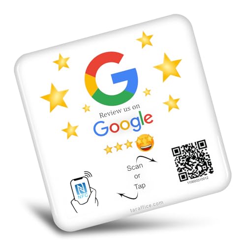 TARAFFICE   Placa NFC Comentarios Google en Epoxy | Panel de Código QR Social | Aumente Sus Opiniones de 5 Estrellas Instantáneamente | Compatible iPhone y Android Inglés (White)