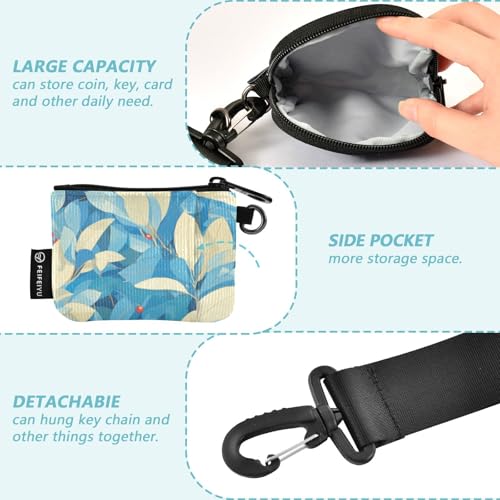 Retro Blue Leaves Red Fruit Women's Card Cases Change Holder Large Capacity Key Chain Wallet Change Purse with Wristlet Strap for Ladies 2 Pcs billetera para tarjetas de Mujer3