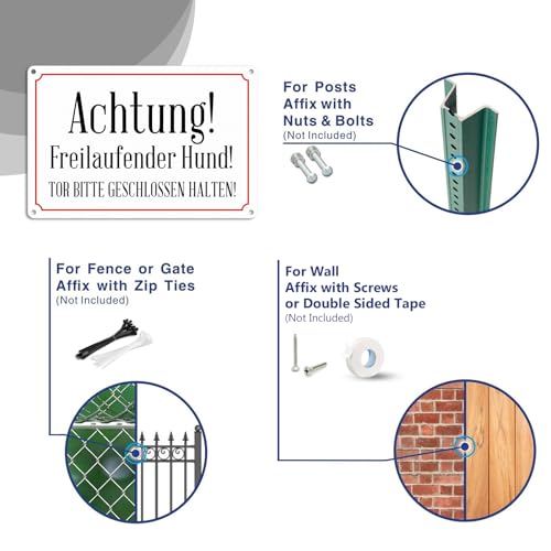 Goodvia Schild für tor Achtung Hund Lustig, Hundeschilder Warnung 30x20cm Metall mit Löchern zur Anbringung an Zäunen, Mauern Weiß x1 Stück
