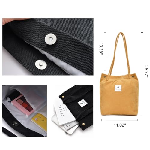 Corduroy Women Girl Lady Canvas Shoulder Cord Purse and Handbags with Inner Pockets4