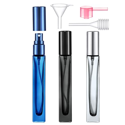 Yikimyfo Glass Cologne Bottle, 3 Pcs 10ml/0.34oz Refillable Empty Perfume Spray Bottles Fine Mist Atomizer Leakproof Travel Size Refill Bottle