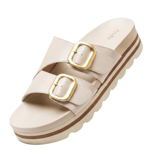 Image of Frido Women's Arch Support Wedge Sandals, Orthopedic Cushioned Platform Heels with Anti-Slip Sole, Comfortable Slip-On Footwear for Office, Travel, Daily Wear & Long Standing | Available in 3 Style- Buckle Strap, Velcro Strap & Classic Styles