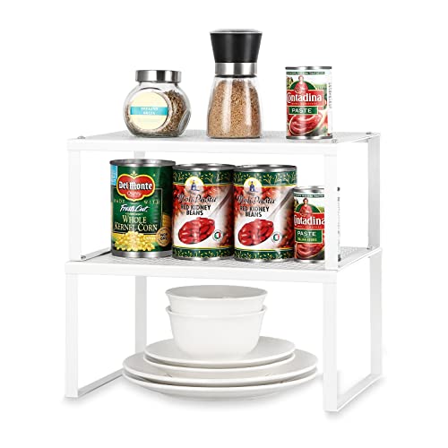 HAITRAL Organizador de estantes en el armario de la cocina, organizador para armario, mostrador, despensa, apilable y ampliable, color blanco Cover