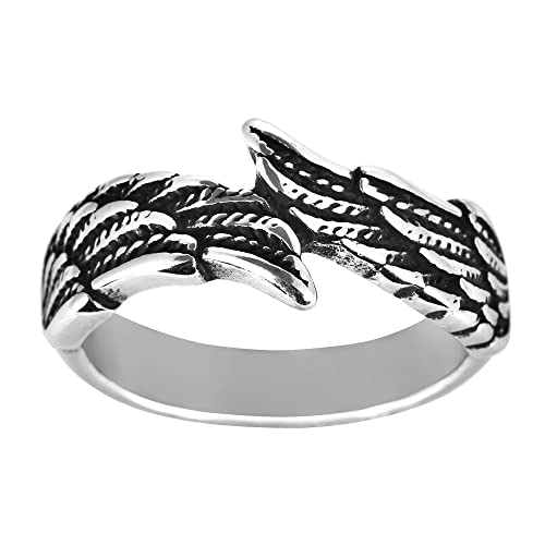 Silver Vintage Angel Wing Ring Stainless Steel Feather Band Rings Jewelry for Women&Men Size 7-11