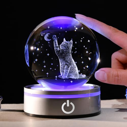 IFOLAINA 3D Cat Crystal Ball Cute Cat Lover Gifts for Women Christmas Snow Globe Gifts for Birthday Mothers Day Kitten Lamp 3.15