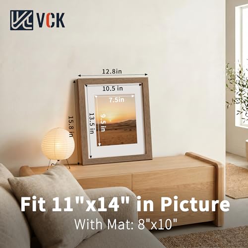 Image of VCK 11x14 Picture Frame 5 Pack, Walnut Exclusive Wood, HD Glass, for Photo